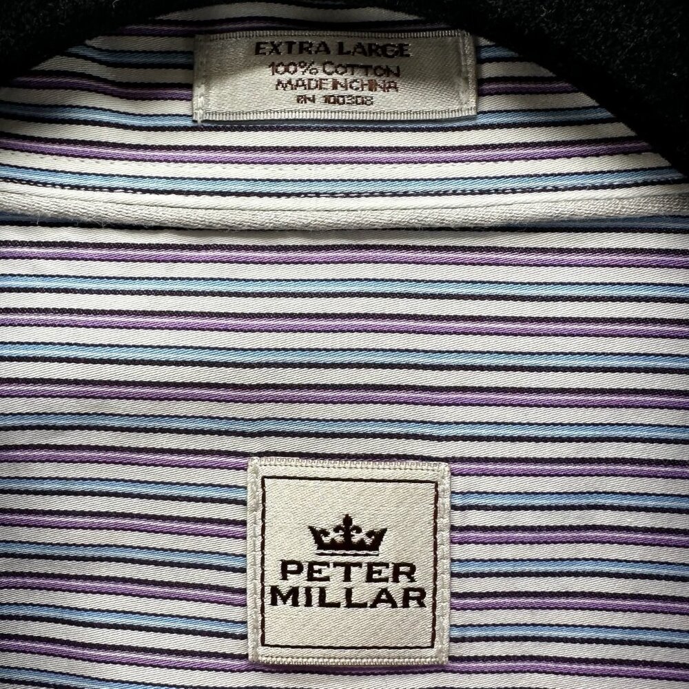 Peter Millar Button Up Shirt Mens XL Long Sleeve Preppy Stripe White Blue Purple - Picture 10 of 10